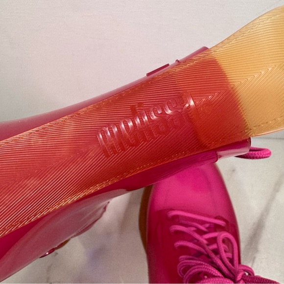 MELISSA Coturno Translucent Platform Lace Up Combat Boots HOT PINK-ORANGE / 7 US - Picture 12 of 14